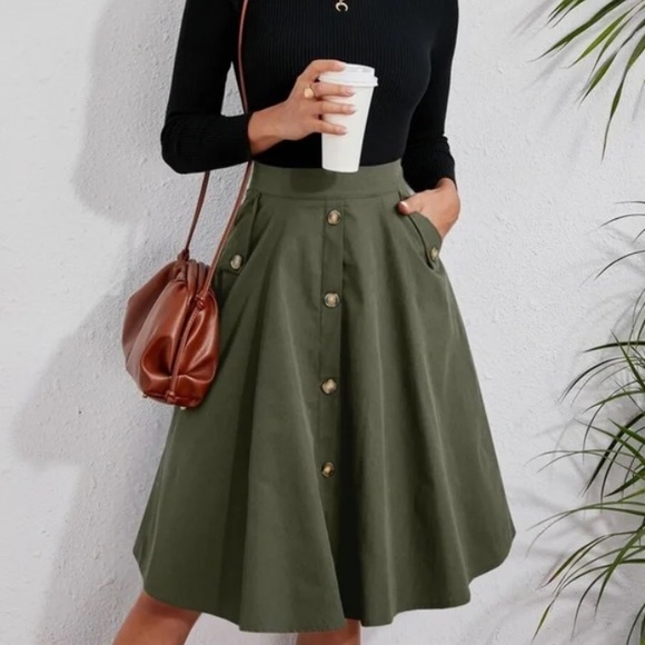 Classic Burnt Orange Button Detail Pocket Midi Skirt - Picture 12 of 16